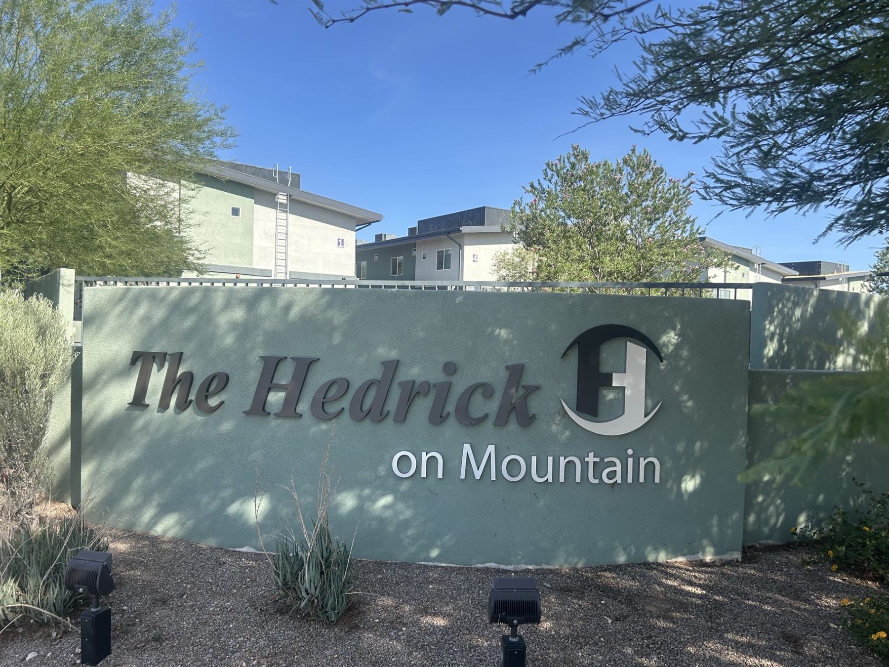 The Hedrick &mdash; entry monument on North Mountain Avenue